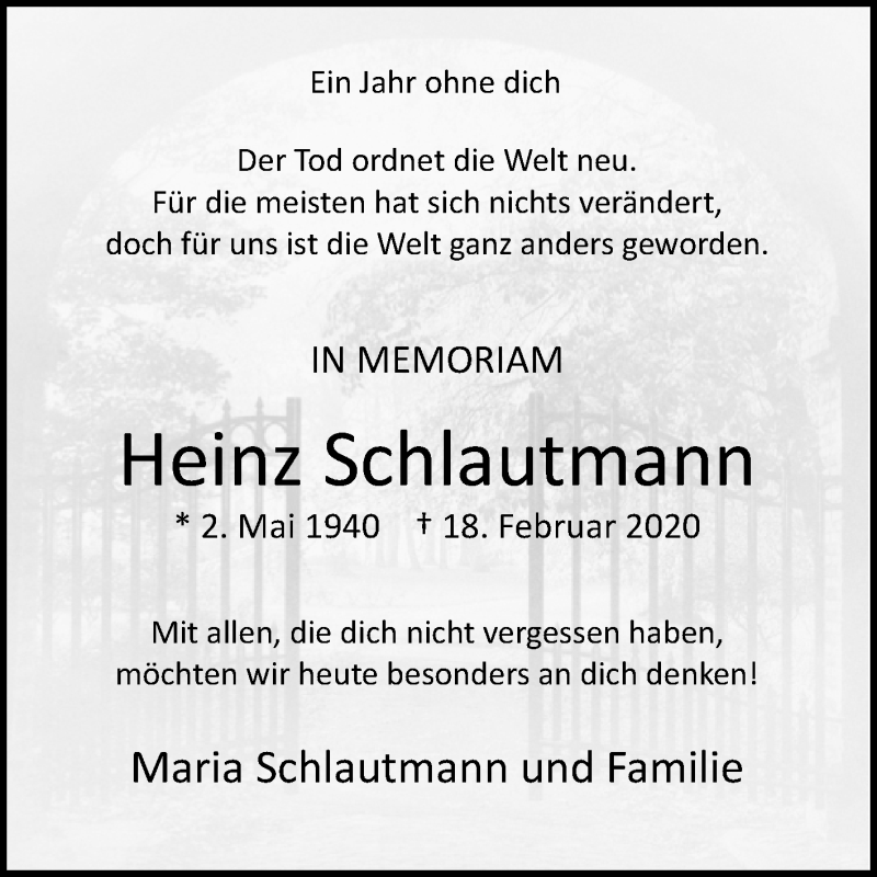  Traueranzeige für Heinz Schlautmann vom 18.02.2021 aus Westfalen-Blatt