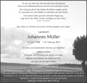 Traueranzeige von Johannes Müller von Westfalen-Blatt