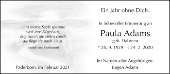 Traueranzeige von Paula Adams von Westfalen-Blatt