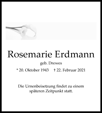 Traueranzeige von Rosemarie Erdmann von Westfalen-Blatt
