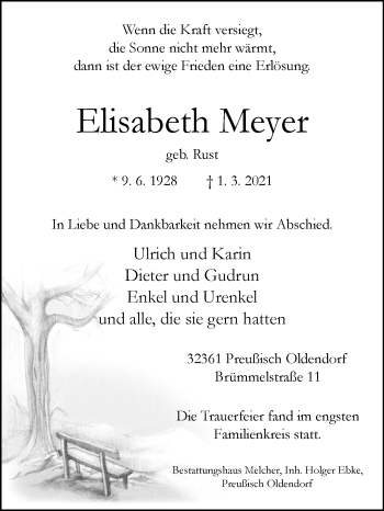Traueranzeige von Elisabeth Meyer von Westfalen-Blatt