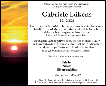Traueranzeige von Gabriele Lükens von Westfalen-Blatt