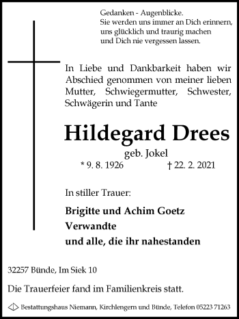 Traueranzeige von Hildegard Drees von Westfalen-Blatt