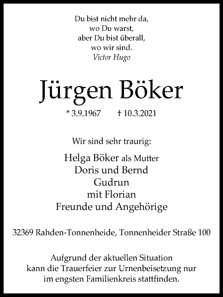 Traueranzeigen von Jürgen Böker | www.westfalen-blatt.de