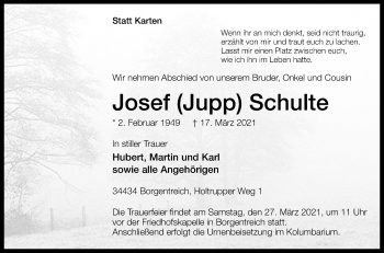 Traueranzeige von Josef Schulte von Westfalen-Blatt