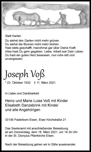 Traueranzeige von Joseph Voß