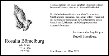 Traueranzeige von Rosalia Bömelburg von Westfalen-Blatt