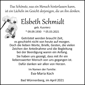 Traueranzeige von Elsbeth Schmidt von Westfalen-Blatt