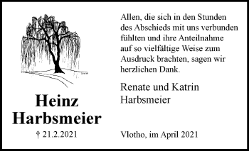 Traueranzeige von Heinz Harbsmeier von Westfalen-Blatt