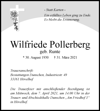 Traueranzeige von Wilfriede Pollerberg von Westfalen-Blatt