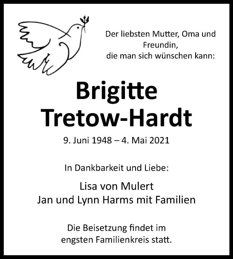  Traueranzeige für Brigitte Tretow-Hardt vom 08.05.2021 aus Westfalen-Blatt