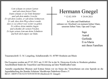 Traueranzeige von Hermann Gnegel von Westfalen-Blatt