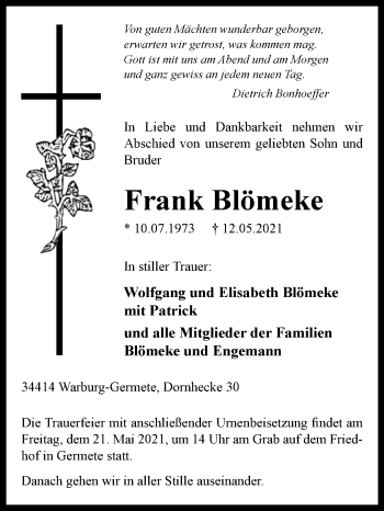 Traueranzeige von Frank Blömeke von Westfalen-Blatt