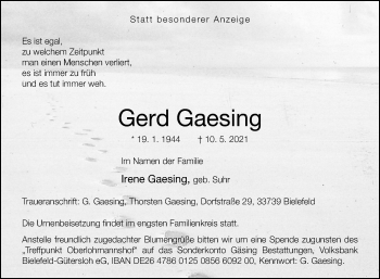 Traueranzeige von Gerd Gaesing von Westfalen-Blatt
