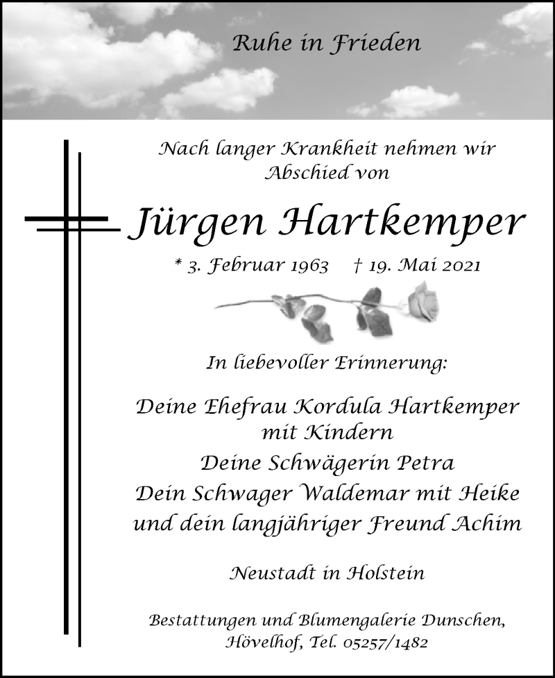  Traueranzeige für Jürgen Hartkemper vom 26.05.2021 aus Westfalen-Blatt