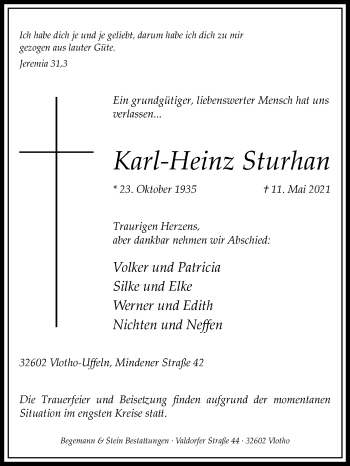 Traueranzeige von Karl-Heinz Sturhan von Westfalen-Blatt