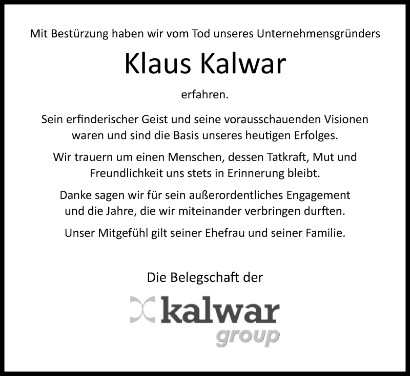  Traueranzeige für Klaus Kalwar vom 15.05.2021 aus Westfalen-Blatt