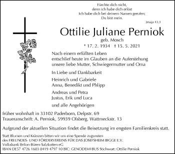 Traueranzeige von Ottilie Juliane Perniok von Westfalen-Blatt