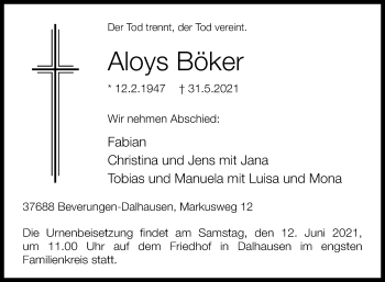Traueranzeige von Aloys Böker von Westfalen-Blatt