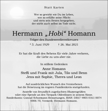 Traueranzeige von Hermann Homann von Westfalen-Blatt