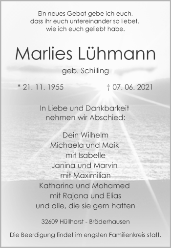 Traueranzeige von Marlies Lühmann von Westfalen-Blatt