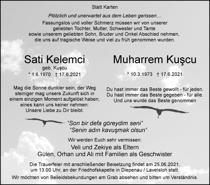  Traueranzeige für Sati und Muharrem  vom 23.06.2021 aus Westfalen-Blatt