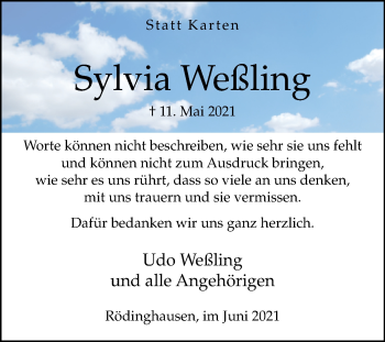Traueranzeige von Sylvia Weßling von Westfalen-Blatt