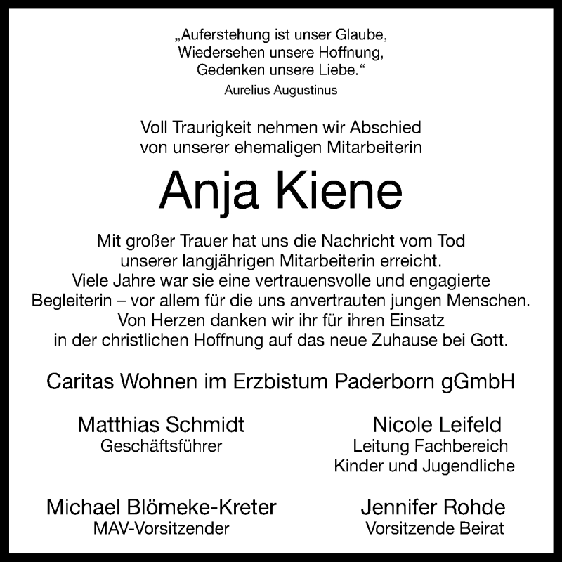  Traueranzeige für Anja Kiene vom 10.07.2021 aus Westfalen-Blatt
