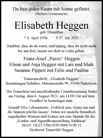 Traueranzeige von Elisabeth Heggen von Westfalen-Blatt