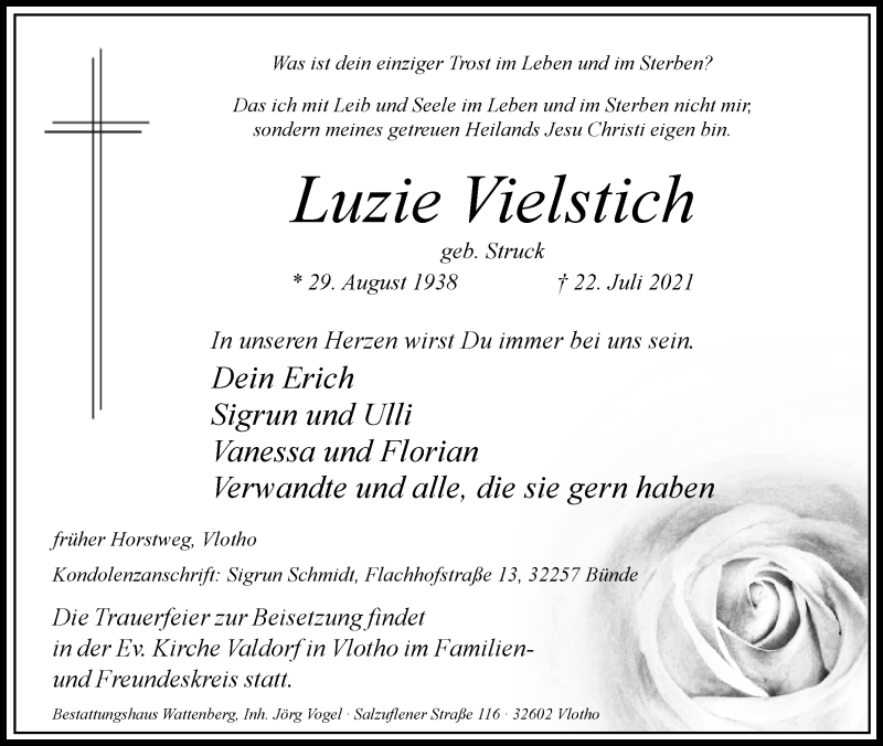  Traueranzeige für Luzie Vielstich vom 27.07.2021 aus Westfalen-Blatt