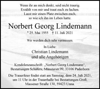 Traueranzeige von Norbert Georg Lindemann von Westfalen-Blatt