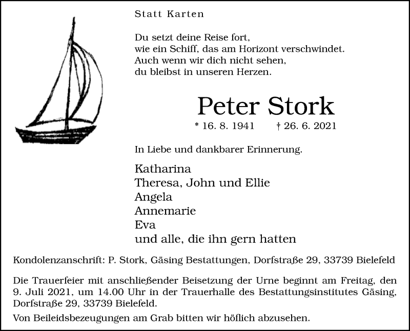  Traueranzeige für Peter Stork vom 03.07.2021 aus Westfalen-Blatt