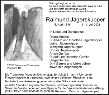 Traueranzeige von Raimund Jägersküpper von Westfalen-Blatt