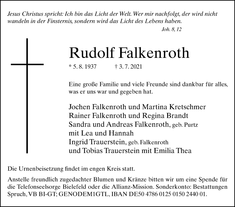 Traueranzeige für Rudolf Falkenroth vom 10.07.2021 aus Westfalen-Blatt