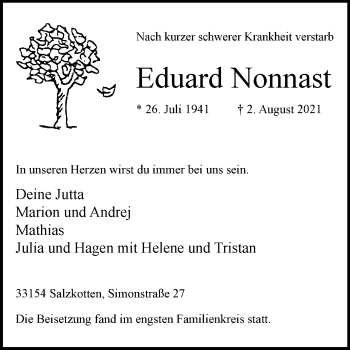 Traueranzeige von Eduard Nonnast von Westfalen-Blatt