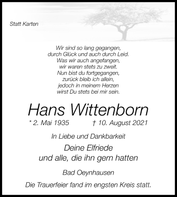 Traueranzeige von Hans Wittenborn von Westfalen-Blatt