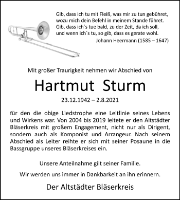 Traueranzeige von Hartmut Sturm von Westfalen-Blatt