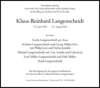 Traueranzeige von Klaus-Reinhard Langenscheidt von Westfalen-Blatt