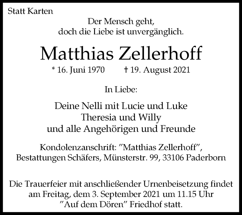  Traueranzeige für Matthias Zellerhoff vom 28.08.2021 aus Westfalen-Blatt