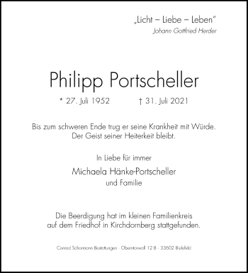 Traueranzeige von Philipp Portscheller von Westfalen-Blatt