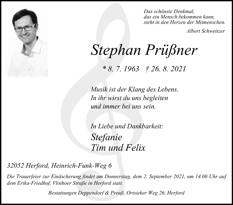  Traueranzeige für Stephan Prüßner vom 31.08.2021 aus Westfalen-Blatt
