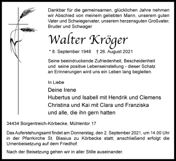 Traueranzeige von Walter Kröger von Westfalen-Blatt