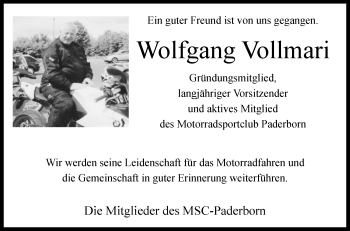Traueranzeige von Wolfgang Vollmari von Westfalen-Blatt