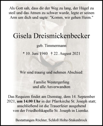 Traueranzeige von Gisela Dreismickenbecker von Westfalen-Blatt