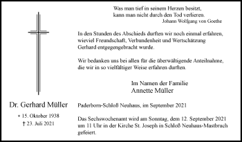 Traueranzeige von Gerhard Müller von Westfalen-Blatt