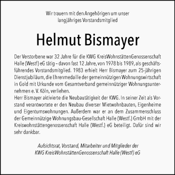 Traueranzeige von Helmut Bismayer von Westfalen-Blatt