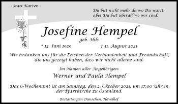 Traueranzeige von Josefine Hempel von Westfalen-Blatt