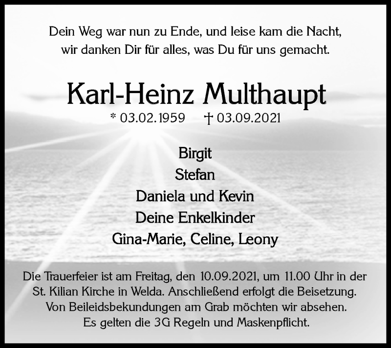  Traueranzeige für Karl-Heinz Multhaupt vom 07.09.2021 aus Westfalen-Blatt