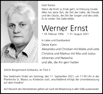 Traueranzeige von Werner Ernst von Westfalen-Blatt