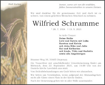 Traueranzeige von Wilfried Schramme von Westfalen-Blatt